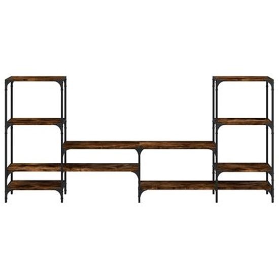 Beverley Wooden TV Stand With 8 Shelves In Smoked Oak